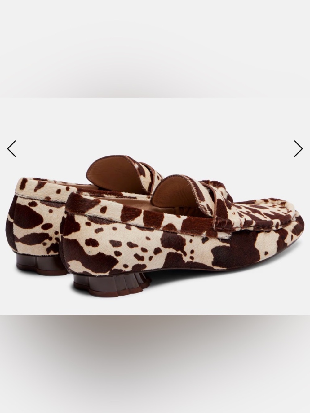 FARM Rio Monstera Heel Cow-Print Penny Loafers in Brown & Cream, NIB, Various - Picture 8 of 16